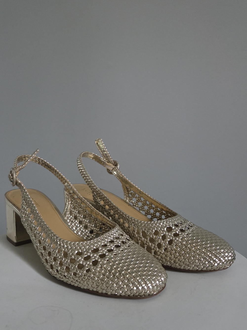 JCREW Gold Woven Slingback Block Heels Sz 9